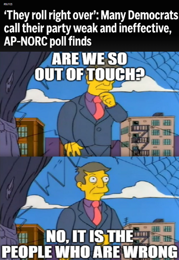 Headline: 'They Roll Right Over': Many Democrats call their party weak and ineffective, AP-NORC Poll finds